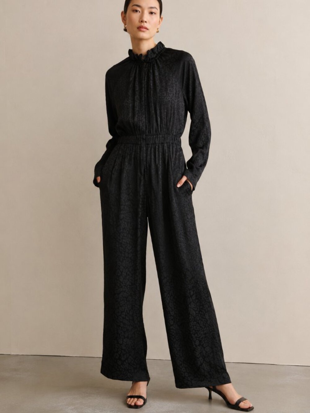 Zero + Maria Cornejo Black Tonal Leopard Print Wide Leg Jumpsuit Size 2 NWOT